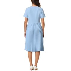 This dress can be a perfect addition to almost any outfit from formal to daily wear, great for work, meeting, office, businesses, work, party, cocktail, wedding, casual, daily dressing, etc. Pair with delicate necklace and heels for a chic office look. Comfortable and classic, this A-line dress is perfect on its own or as a layer under a blazer or jacket. Elegant A-line Pleated Dress For Work, Blue A-line Midi Dress For Formal Occasions, Elegant A-line Pleated Office Dress, Elegant Pleated Back Midi Dress For Work, Fitted Pleated Dress For Semi-formal Occasions, Pleated Fitted Midi Dress For Formal Occasions, Elegant Fitted Knee-length Pleated Dress, Fitted Pleated Midi Dress For Formal Occasions, Elegant Knee-length Midi Dress With Pleated Back