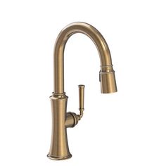 an antique brass kitchen faucet with two handles and nozzles on the side