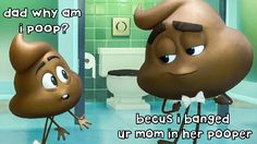 two cartoon characters standing in front of a bathroom door with the words sony pictures home entertainment