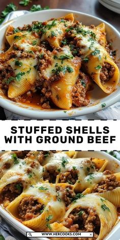 stuffed shells with ground beef in a casserole dish