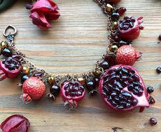 Garnet pomegranate bracelet Charm fruit bracelet Royal red luxury gemstone jewelry Garnet jewelry Na Garnet Pomegranate, Pomegranate Bracelet, Pomegranate Gold Jewelry, Pomegranate Pearl Necklace, Red Gemstone Jewelry, Fruit Bracelet, Pomegranate Necklace, Pomegranate Earrings, Pomegranate Jewelry