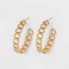 Frozen Chain Hoop Earrings - A New Day™ Gold : Target Dresses And Heels, Target Jewelry, Chain Hoop Earrings, Rustic Glam, Chain Design, Jewelry Armoire, Lightweight Earrings, Aesthetic Bedroom, Light Weight Earrings