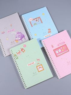 three notebooks with different designs on them, one is pink and the other is blue