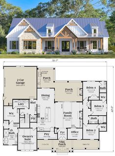 two story house plans with an open floor plan for the front and back of the house