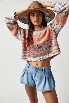 Meave Hoodie | Free People Cardigan Styles, Crochet Pullover, Boho Inspo, Jean Short Outfits, Usa Sweatshirt, Sweater Collection, Scalloped Trim, Style Hoodie, Knit Hoodie