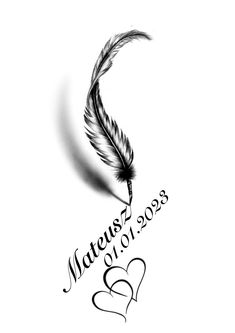 a black and white drawing of a feather with the words matentaz on it