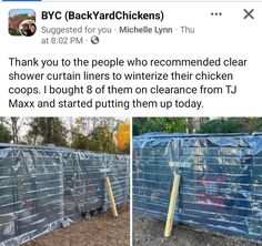 two pictures of a fence that has been wrapped in plastic and is being posted on twitter