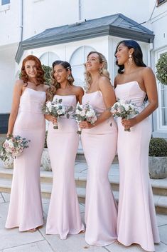 the bridesmaids are all wearing pink dresses