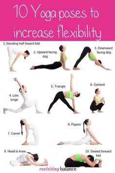 a woman doing yoga poses to increase flexibility