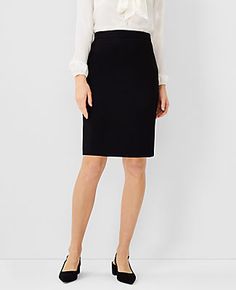 Elevate your work wardrobe with the Ann Taylor Seamed Pencil Skirt in Bi-Stretch, a perfect blend of style and comfort. This skirt is designed to keep you looking polished from morning meetings to evening engagements.

- Size: Regular 00
- Color: Classic Black
- Material: 66% Polyester, 28% Rayon, 6% Spandex
- Length: 22 inches long
- Features: Hidden back zipper with hook-and-eye closure, back vent, fully lined
- Care Instructions: Machine washable

Crafted with a refined four-way stretch fabri Elegant Skirt With 4-way Stretch For Work, Elegant Workwear Skirt With 4-way Stretch, Luxury Classic Black Pencil Skirt, Luxury Black Pencil Skirt, Chic Non-stretch Black Pencil Skirt, Black Relaxed Knee-length Pencil Skirt, Suit Skirts, Luxury Black Knee-length Pencil Skirt, Morning Meetings