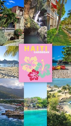 a collage of photos with the words waiki on it and various tropical scenes