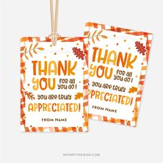 two thank cards with an autumn theme and the words, thank you for all you do