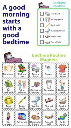 a bedtime routine poster with the words good morning starts with a good bedtime