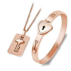 PRICES MAY VARY. 😍SMART DESIGN - Lock bracelet and key necklace is 2.2 inches in diameter and fits a small wrist. We recommend that you measure your wrist before buying to avoid it not fitting your wrist. Necklace chain length is 19.8 inches. Romantic matching couple jewelry symbolize that only this key will open up the heart lock 💏COUPLE SELECTION - Unique design by womens heart lock bracelet with mens key necklace, the couples jewelry is romantic gifts for girlfriend and wife on valentines d Locking Bracelet, Promise Bracelet, Key Bracelet, Key Pendant Necklace, Love Lock, Bracelet Couple, Key Jewelry, Titanium Bracelet, Heart Lock