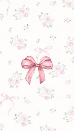 a pink bow on a white background with flowers