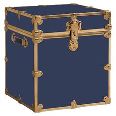 This item is eligible for our PBteen Ship to Store service. Dorm Trunk, Brass Home Decor, Metal Trunks, Dorm Storage, Pb Teen, Teen Furniture, Brass Trim, Small Item Storage, Office Inspo