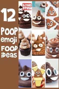 twelve different images with the words 12 poop emoj food ideas