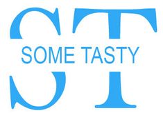 some tasty logo on a white background with blue letters and the word tasty