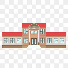 an old school building with red roof and windows on the front, transparent background png