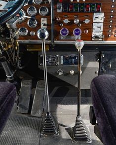 the interior of an old airplane with gauges and dash boards on it's dashboard