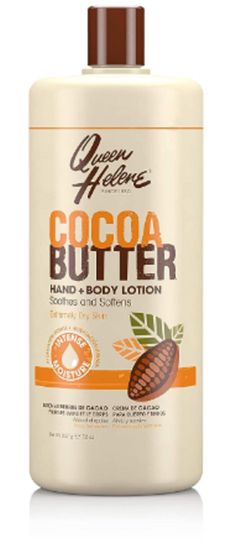 Queen Helene Cocoa Butter Hand & Body Lotion, 32 Oz (Packaging May Vary) Features:       ·        Replenishing Cocoa Butter with Lanolin to soothe and soften dry, irritated skin ·        Helps reduce the appearance of dry skin wrinkles, lines and crow's feet ·        Restores and maintains skin's moisture balance and is excellent for overexposed skin ·        After just a few uses your skin will feel softer, smoother and more comfortable ·        Cruelty-free Product Description: Queen Helene ha Queen Helene, Cocoa Butter Lotion, Sunburn Skin, Skin Wrinkles, Extremely Dry Skin, Best Lotion, Wrinkled Skin, Facial Moisturizers, Hand Body