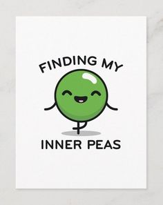 a green cartoon character with the words finding my inner peas on it's chest