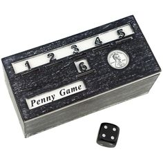 a black and white game with two dices next to it