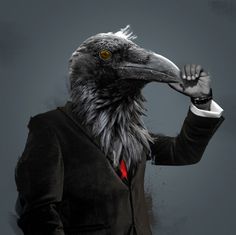 a black bird wearing a suit and tie