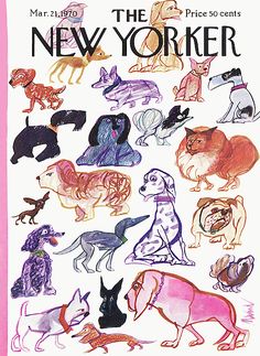 the new yorker book cover with dogs and cats in different colors, including pink