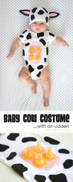 a baby cow costume with an udder on it's head and the words, baby cow costume with an udders