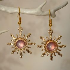 Lilac Sun Earrings, Quirky pretty gold and lilac acrylic sun drop earrings for women Cool Charms, Sun Accessories, Sun Earring, Whimsical Earrings, Sunstone Earrings, Yellow Accessories, Sun Earrings, Earrings Uk, Unusual Earrings