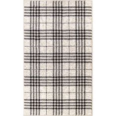 a white and black plaid rug on a white background