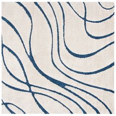 a white rug with blue lines on it