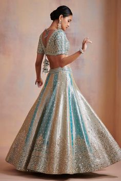 Buy Suhino Blue Tissue Mirror Work Lehenga Set Online | Aza Fashions Draping Styles, Mirror Work Lehenga, Indian Outfits Lehenga, Lehenga Designs Simple, Blue Lehenga, Indian Dresses Traditional, Indian Wedding Wear, Ghagra Choli, Blue Mirror