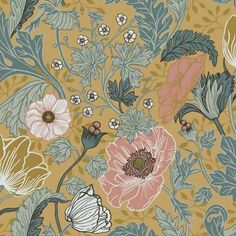 a floral wallpaper with many flowers and leaves