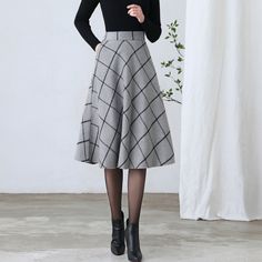 "★★ FEATURES * Wool skirt * Polyester lining * Two side seam pockets * Right zipper closure * back little elastic band * Plus size full skirt * A Line Skirt * Perfect for Winter, autumn * Dry clean ★★ The model is 170 cm (5′ 7″) tall with a 80 cm (31.5\") bust, 66 cm (26\") waist. She is wearing the plaid wool skirt in size XS. ★★ Bespoke Order Service If you Request other color Request the length Your height is not between 155 cm- 172 cm Your weight is over 75 kg I can do it for you, It will ne Long Winter Skirts With Boots, Full Midi Skirt Boots, Wool Tea Length Skirts, Wool Maxi Skirts Plaid Amazon, Winter 2022 Skirts, Cheap Winter Midi Skirt, Skirts A Line, Cheap Knee-length Winter Skirt, Plaid Winter Skirts