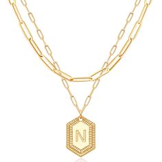 PRICES MAY VARY. Gold Initial Hexagon Layered Necklace Size: The length of choker is 15 "-17 ", Second necklace is 20 "-22 " ,Two separate paperclip chain can be adjust with lobster clasp Material: Our gold layered initial hexagon necklace crafted in 18K gold plated, heat and pressure bonded to a high-quality brass core; being absolutely stunning, Handcrafted for everyday wear Applicable Occasions: our dainty gold disc layered necklaces are suitable for many occasions, party, wedding, dating and Hexagon Necklace, Everyday Wear Jewelry, Gold Initial Necklace, Initial Necklace Gold, Gold Disc, Necklace Craft, Link Chain Necklace, Gold Initial, Necklace Size