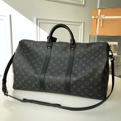 LV Keepall Bandouliere 55 Monogram Eclipse Canvas For Men, Bags, Trave Lv Luggage, Travel Luggage Suitcases, Louis Vuitton Luggage, Men Bag, Louis Vuitton Keepall, Lv Men, Bags Travel, Vuitton Bag, Louis Vuitton Handbags