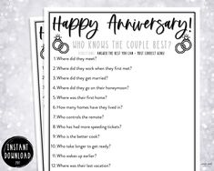 the happy anniversary printable is shown in black and white