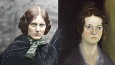 two paintings of women, one wearing a black coat and the other with a green bow tie