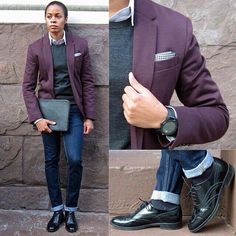 Nice casual style Dapper Tomboy, Butch Style, Purple Blazer, Masculine Fashion