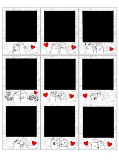 four different frames with hearts on them and one has an elephant in the middle, two are