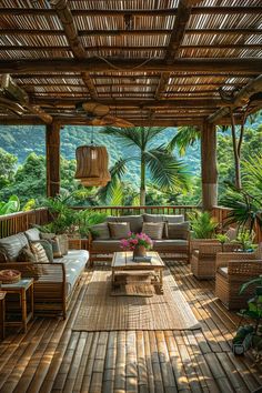 14 Breathtaking Covered Patio Ideas That WOW White Pergola With Bamboo Roof, Bamboo Covered Pergola, Tropical Wood House, Wood And Lights Outfoor, Wooden Pergola With Glass Roof, Cabana Ideas Backyard, Covered Patio Ideas, Patio Oasis, Covered Terrace