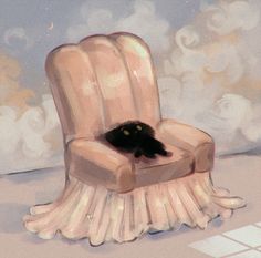 a painting of a cat sitting in a chair