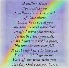 the day god took you home poem written in rainbow colors on white paper with black writing