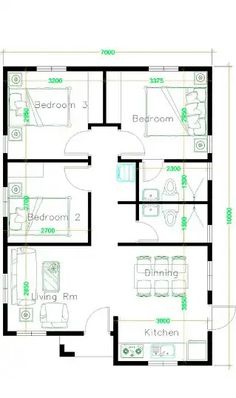 the floor plan for a small house with three bedroom and two bathroom areas on each side