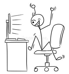 an office chair with a cartoon character sitting at it's desk in front of a computer