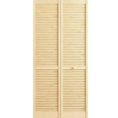 an open wooden door with shutters on the side and bottom panel in white background