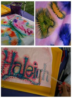 four different pictures with the word hello written on them, and some other images that have been made to look like tie - dyed fabric