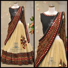 Kalamkari Lehengas, Kalamkari Dresses, Wedding Friends, Lehenga Saree Design, Half Saree Lehenga, Half Sarees, Half Saree Designs